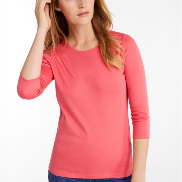LL Bean Pima Cotton Shaped Tee, Three-Quarter-Sleeve Jewelneck - Picture 1 of 4